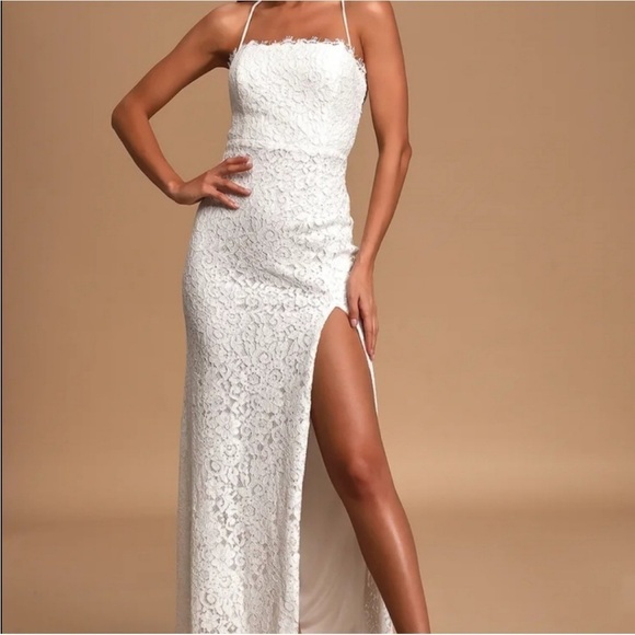 NWT Lulu’s Infinite Love Story Lace Tie Back Maxi Lace Up White Wedding Bride - Picture 1 of 15